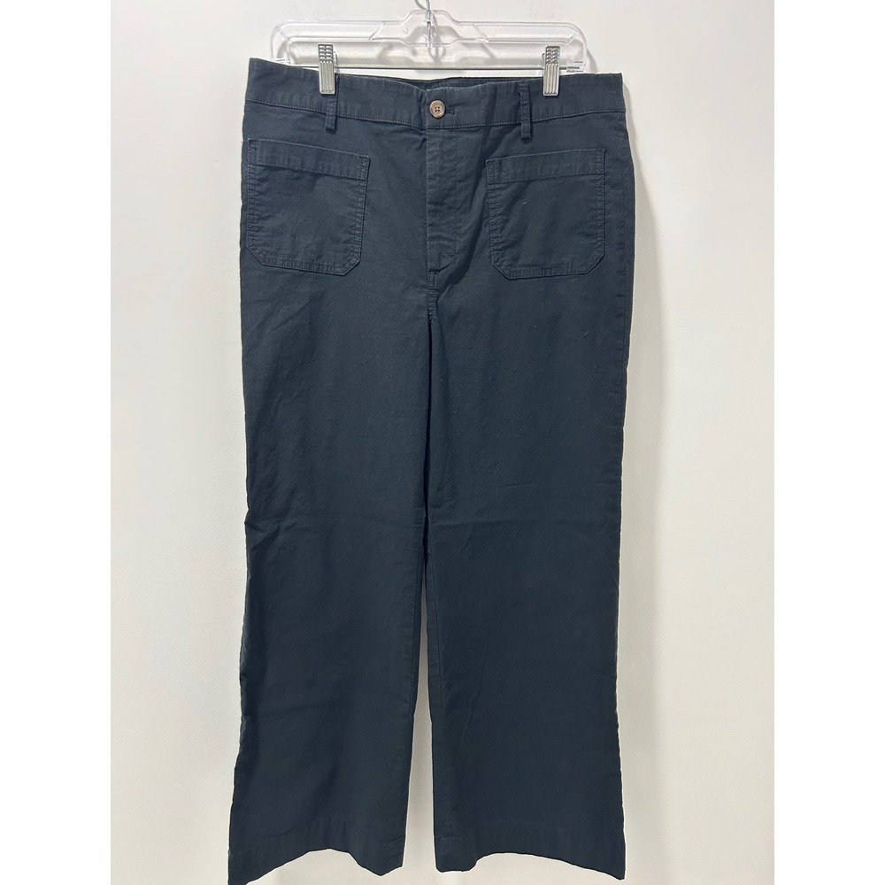 J.Crew Women Black Cotton Linen Wide Leg Utility Patch Pocket Pants Size 31